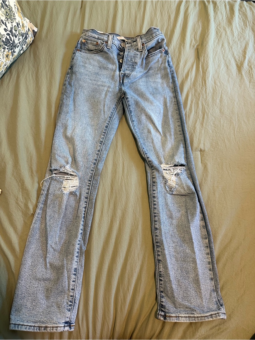 Levi's Light Blue Straight Leg Distressed Knee Jeans